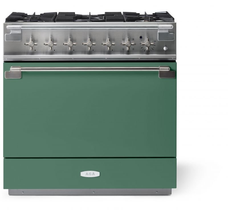 AGA Elise 36 Dual Fuel Range w/ Brass Accents, Mineral Green