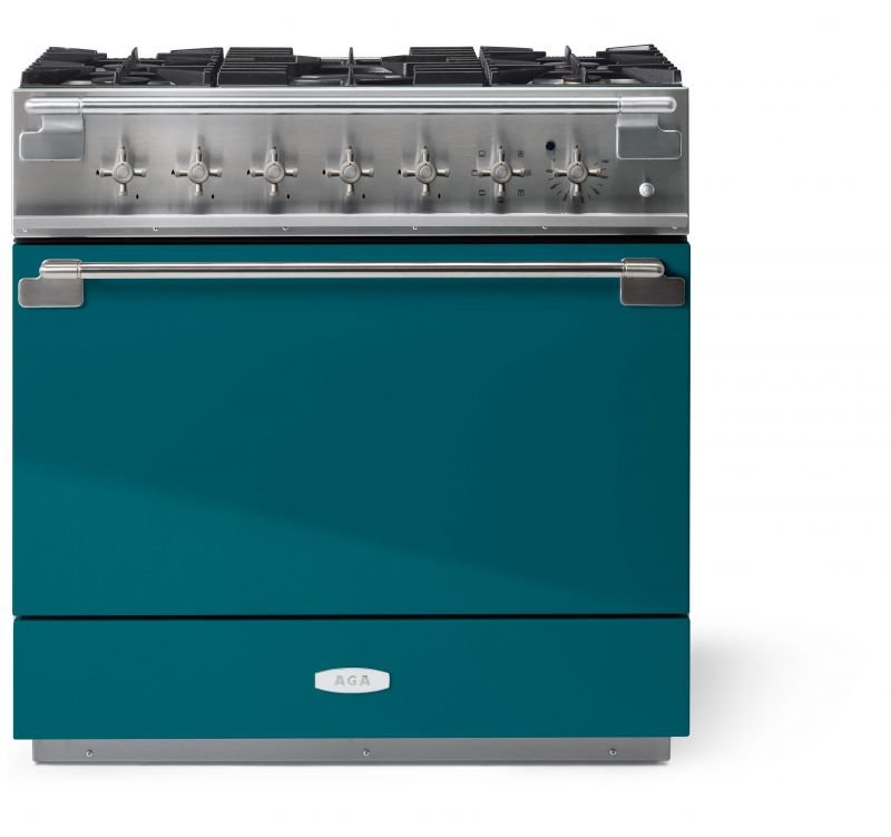 AGA Elise 36 Dual Fuel Range w/ Brass Accents, Salcombe Blue