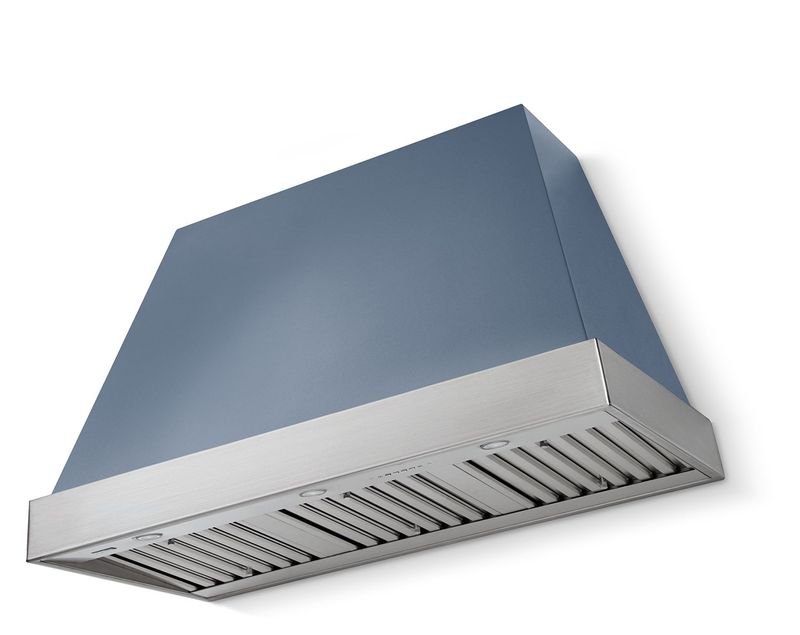 AGA Euclid 48 Range Hood, Stone Blue and Polished Brass Trim