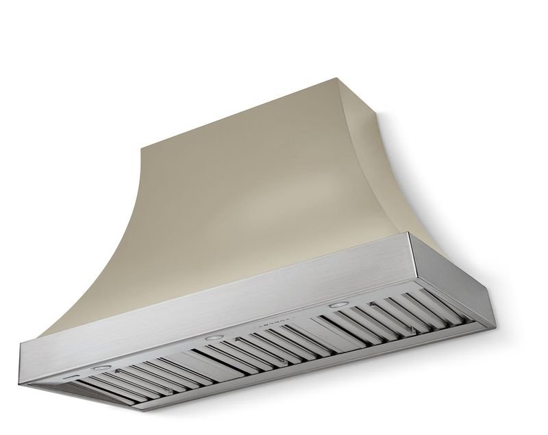 AGA Cascade Series 36" Wide X 30" High Wall Hood 600 CFM - Fawn + Antique Brass Trim Without Banding