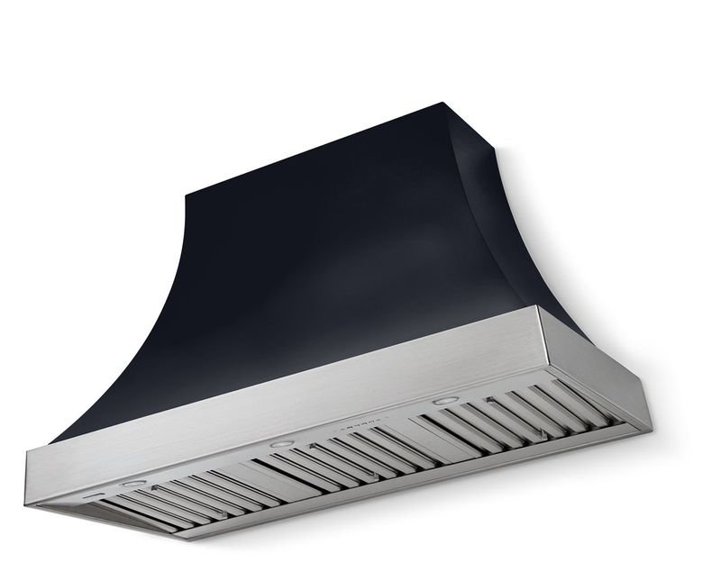 AGA Cascade Series 48" Wide X 30" High Wall Hood 1200 CFM - Gloss Black + Antique Brass Trim Without Banding