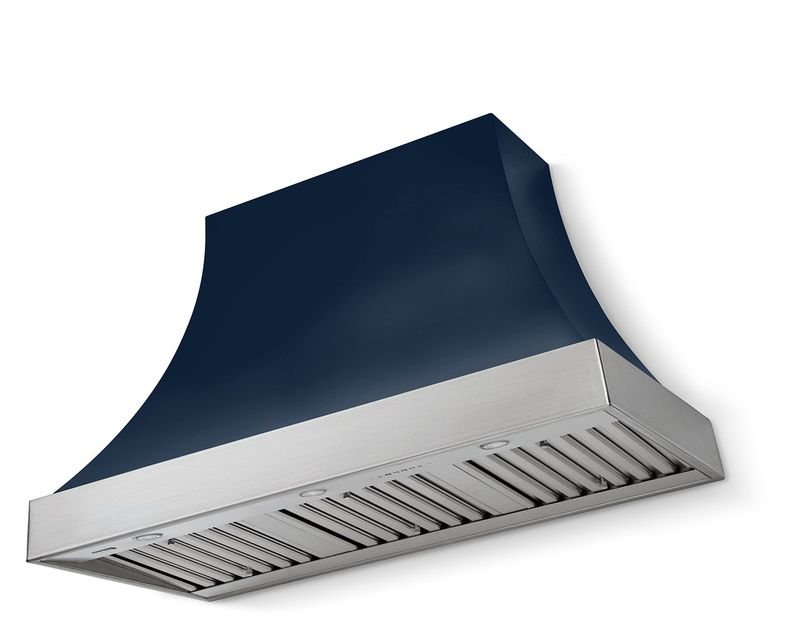 AGA Cascade Series 48" Wide X 30" High Wall Hood 1200 CFM - Indigo + Antique Brass Trim Without Banding