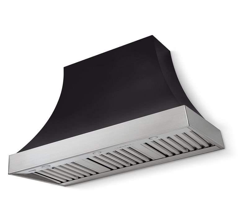 AGA Cascade Series 36" Wide X 30" High Wall Hood 600 CFM - Matte Black + Polished Chrome Trim Without Banding