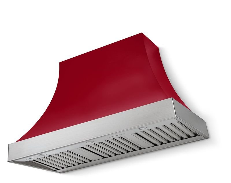 AGA Cascade Series 36" Wide X 30" High Wall Hood 600 CFM - Piccadilly Red + Polished Brass Trim Without Banding
