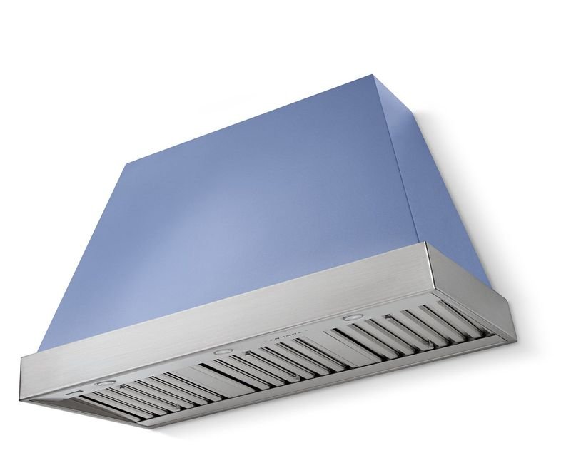 AGA Euclid 36 Range Hood, Carnaby Blue and Polished Chrome Trim