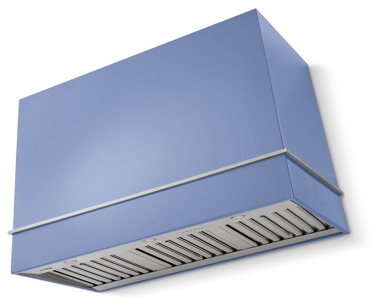 AGA Loge 48" Range Hood, Carnaby Blue and Polished Chrome Trim