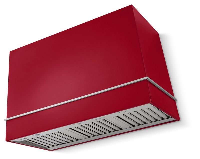 AGA Loge 48" Range Hood, Piccadilly Red and Antique Brass Trim