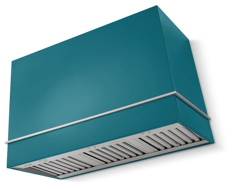 AGA Loge 36" Range Hood, Salcombe Blue and Brushed Brass Trim