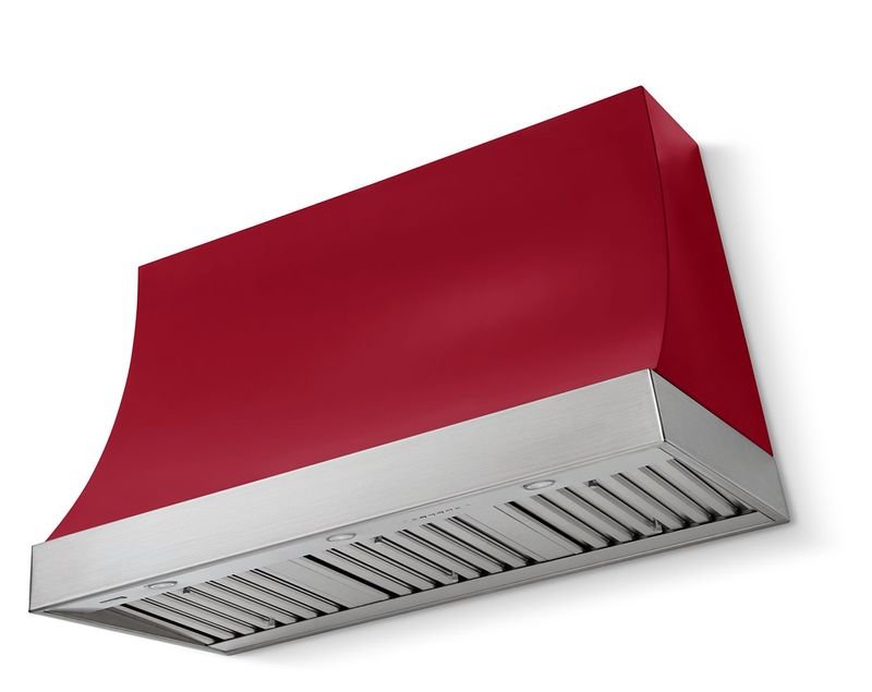 AGA Marquee 48" Range Hood, Piccadilly Red and Brushed Brass Trim